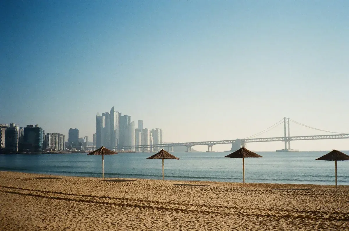 Gwangan Bridge and beach in Busan